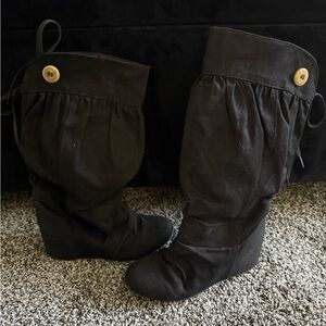 Aldo Black Wedge Boots with Button Detail